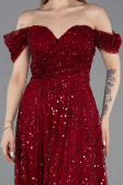 Robe De Soirée Midi Perlé Rouge Bordeaux ABK2594