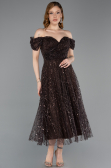 Robe De Soirée Midi Perlé Brun foncé ABK2594