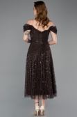 Robe De Soirée Midi Perlé Brun foncé ABK2594