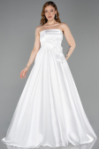 Robe de Soirée Longue Satin Blanc ABU5998