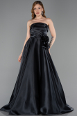 Robe de Soirée Longue Satin Noir ABU5998