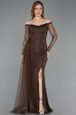 Robe de Soirée Longue Dantelle Brun ABU5999