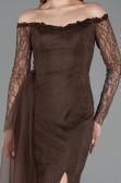 Robe de Soirée Longue Dantelle Brun ABU5999