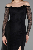 Robe de Soirée Longue Dantelle Noir ABU5999