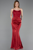 Robe de Soirée Longue Satin Rouge Bordeaux ABU6000