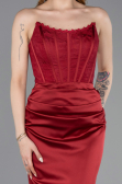 Robe de Soirée Longue Satin Rouge Bordeaux ABU6000