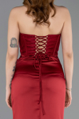 Robe de Soirée Longue Satin Rouge Bordeaux ABU6000