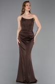 Robe de Soirée Longue Satin Brun ABU6000