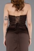 Robe de Soirée Longue Satin Brun ABU6000