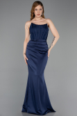 Robe de Soirée Longue Satin Bleu Marine ABU6000