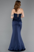Robe de Soirée Longue Satin Bleu Marine ABU6000