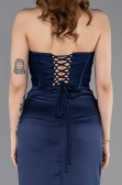Robe de Soirée Longue Satin Bleu Marine ABU6000