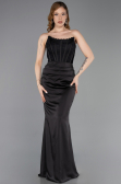 Robe de Soirée Longue Satin Noir ABU6000