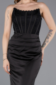 Robe de Soirée Longue Satin Noir ABU6000