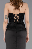 Robe de Soirée Longue Satin Noir ABU6000