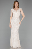 Robe de Soirée Longue Perlé Beige ABU5959