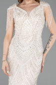 Robe de Soirée Longue Perlé Beige ABU5959