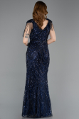 Robe de Soirée Longue Perlé Bleu Marine ABU5959