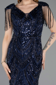 Robe de Soirée Longue Perlé Bleu Marine ABU5959