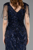 Robe de Soirée Longue Perlé Bleu Marine ABU5959