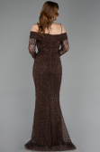 Robe de Soirée Longue Dantelle Brun ABU6004