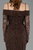 Robe de Soirée Longue Dantelle Brun ABU6004