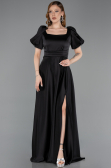 Robe de Soirée Longue Satin Noir ABU6005
