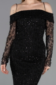 Robe de Soirée Longue Dantelle Noir ABU6004