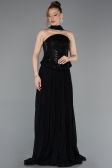 Robe de Soirée Longue Mousseline Noir ABU6011