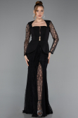Robe de Soirée Longue Dantelle Noir ABU6014