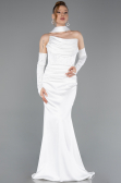 Robe de Soirée Longue Satin Blanc ABU5944