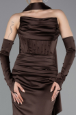 Robe de Soirée Longue Satin Brun ABU5944