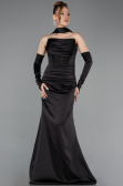 Robe de Soirée Longue Satin Noir ABU5944