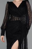 Robe de Soirée Longue Dantelle Noir ABU6016