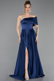Robe de Soirée Longue Satin Bleu Marine ABU6019
