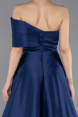 Robe de Soirée Longue Satin Bleu Marine ABU6019