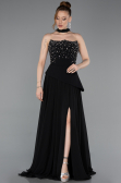 Robe de Soirée Longue Mousseline Noir ABU6018