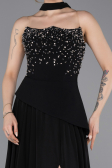 Robe de Soirée Longue Mousseline Noir ABU6018