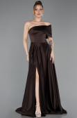 Robe de Soirée Longue Satin Brun ABU6019