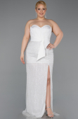 Robe de Soirée Grande Taille Longue Perlé Blanc ABU5989
