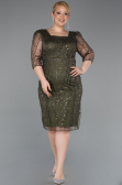 Robe De Invitation Grande Taille Midi Perlé Kaki ABK2580