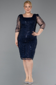 Robe De Invitation Grande Taille Midi Perlé Bleu Marine ABK2580