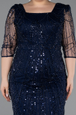 Robe De Invitation Grande Taille Midi Perlé Bleu Marine ABK2580