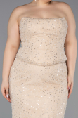 Robe De Soirée Grande Taille Longue Dantelle Beige ABU5994