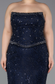 Robe De Soirée Grande Taille Longue Dantelle Bleu Marine ABU5994