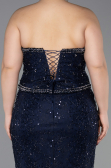 Robe De Soirée Grande Taille Longue Dantelle Bleu Marine ABU5994