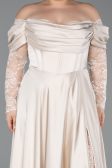 Robe Grande Taille Satin Longue Beige ABU5261