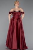 Robe De Soirée Grande Taille Satin Longue Rouge Bordeaux ABU5726