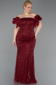 Robe Grande Taille Longue Perlé Rouge Bordeaux ABU5948