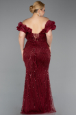 Robe Grande Taille Longue Perlé Rouge Bordeaux ABU5948